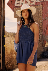 Bonnie Smocked Romper in Blue - FINAL SALE